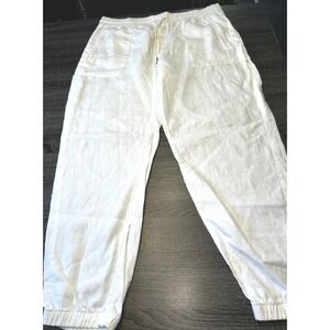 Athleta White Linen Blend Jogger Pants Womens Size 14 Drawstring Pockets